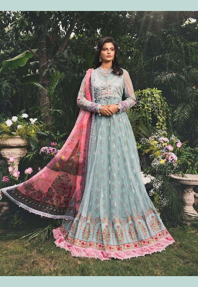 Maria B Embroidered Cotton Satin Unstitched 3 Piece Suit MB20W 201 Azure - Winter Collection
